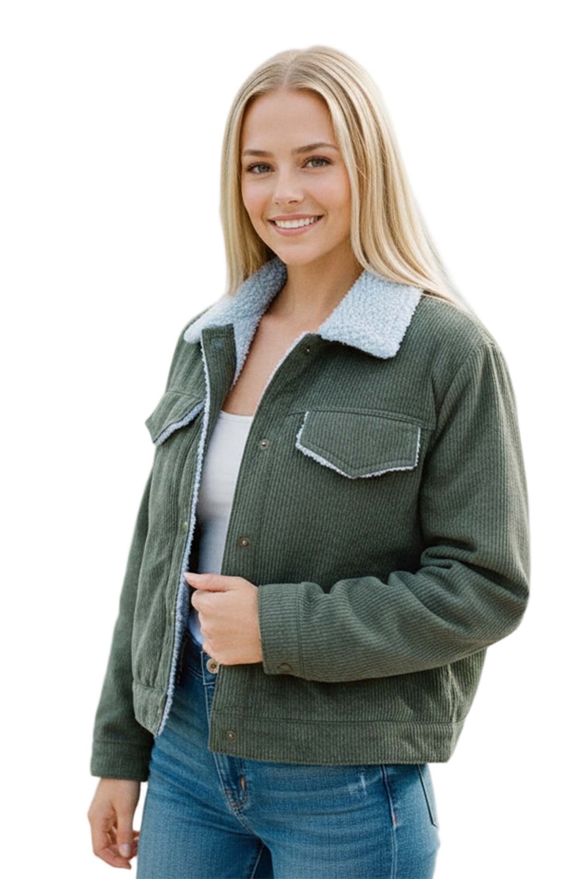 Women's Long Sleeve Sherpa Lining Corduroy Jacket