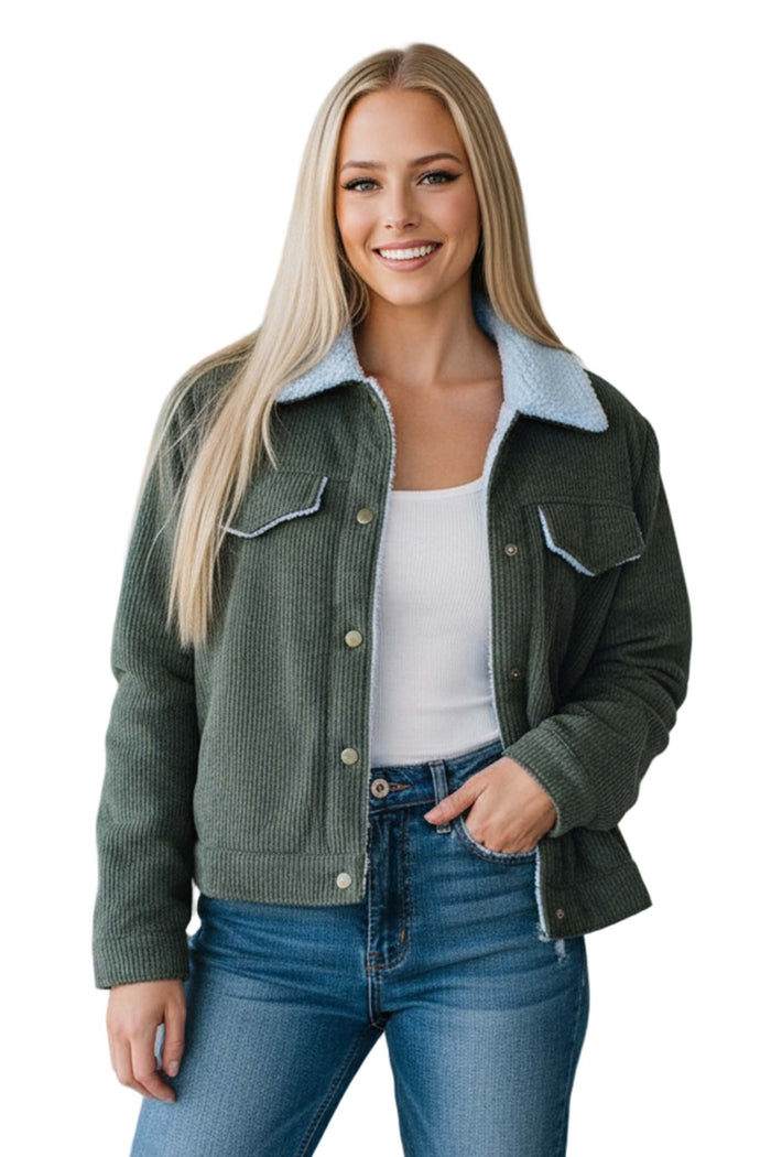 Women's Long Sleeve Sherpa Lining Corduroy Jacket