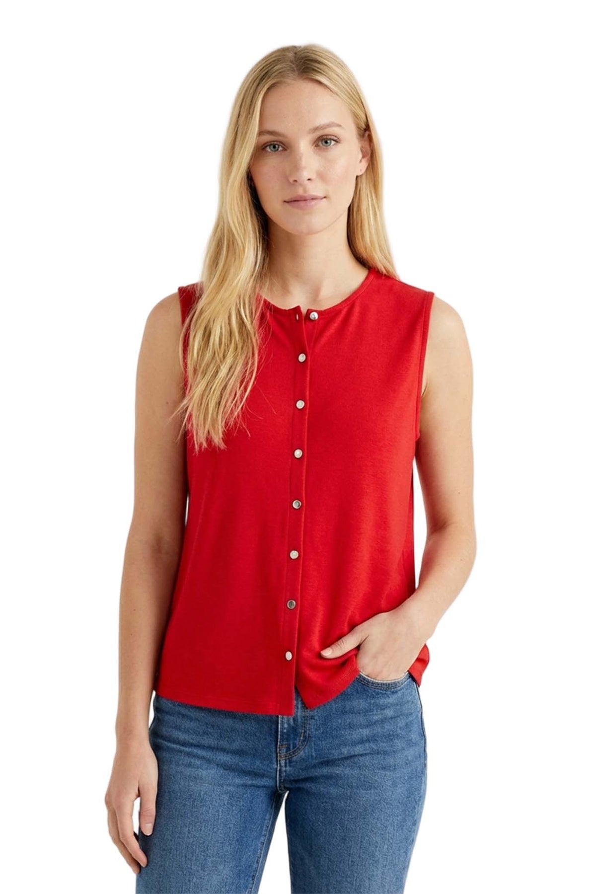 Women's Sleeveless Button Front Ribbed Tank Top