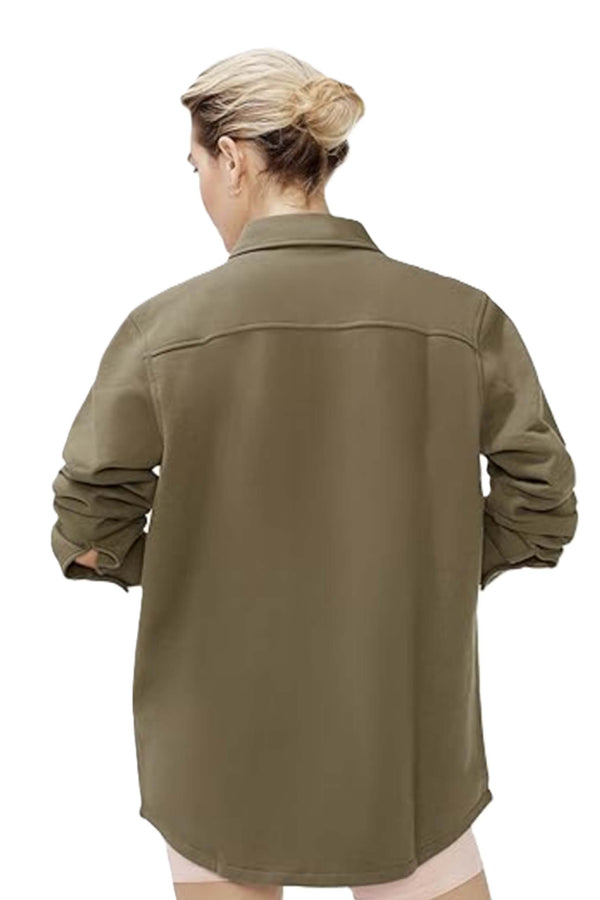 Women's Long Sleeve Button Down Pocket Fleece Shacket