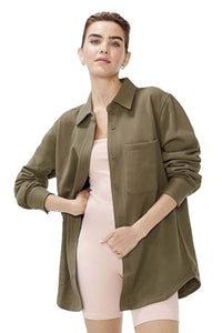 Women's Long Sleeve Button Down Pocket Fleece Shacket
