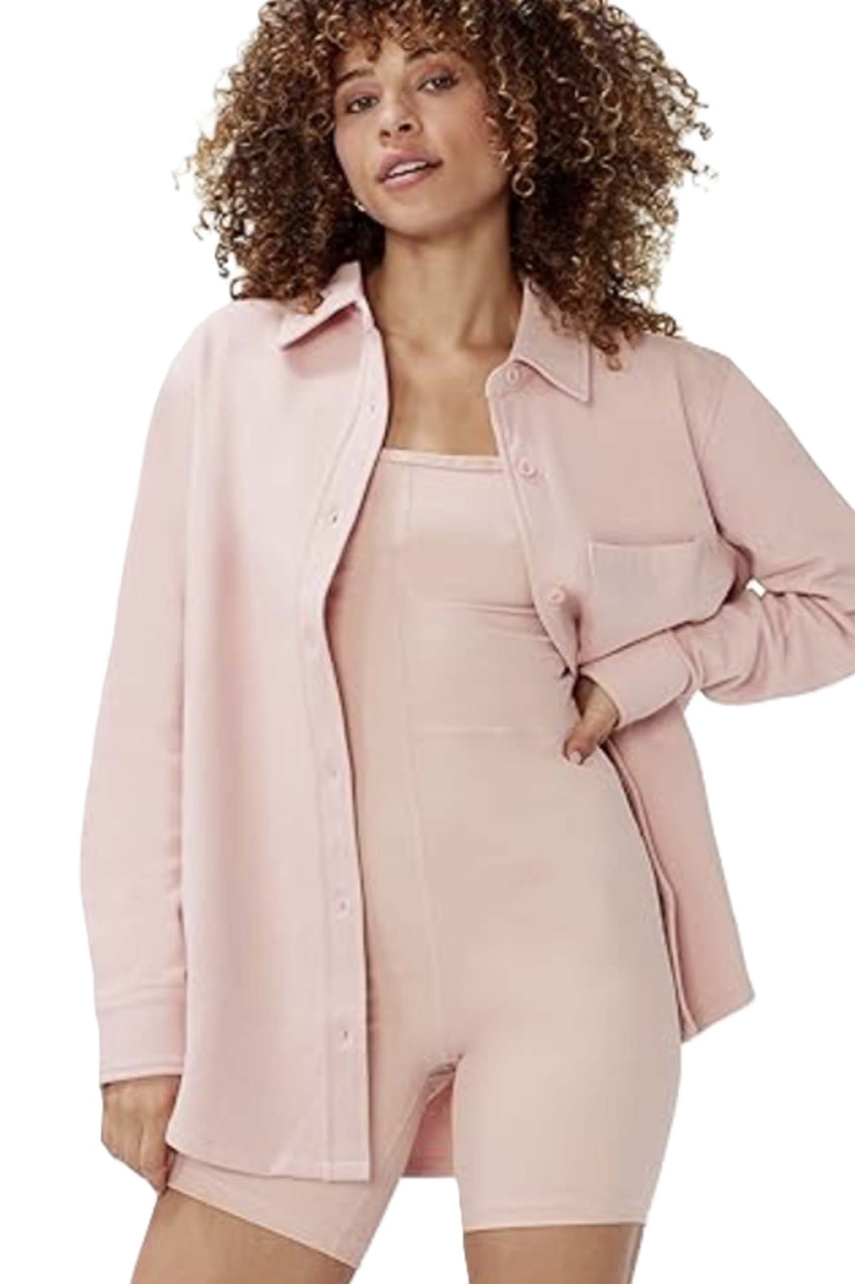 Women's Long Sleeve Button Down Pocket Fleece Shacket