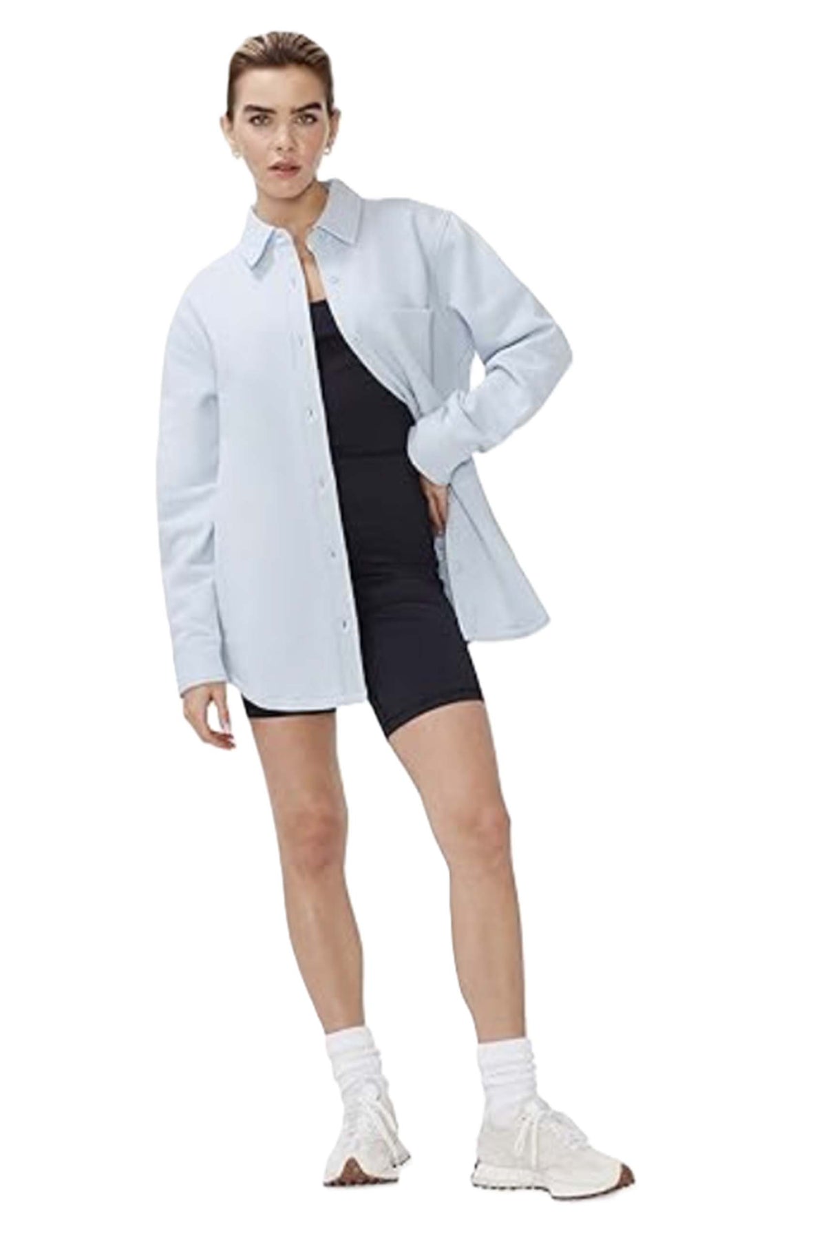 Women's Long Sleeve Button Down Pocket Fleece Shacket