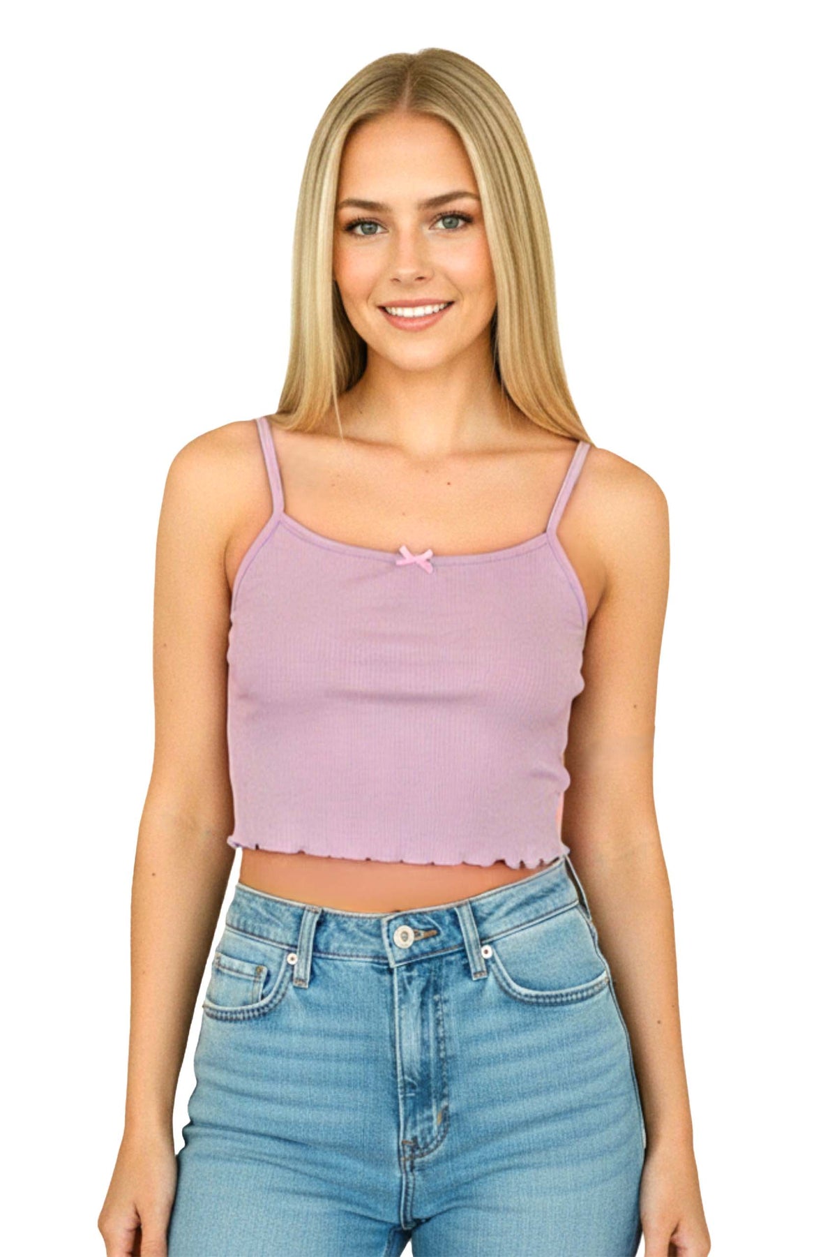 Women's Spaghetti Strap Ruffle Hem Cami Crop Top