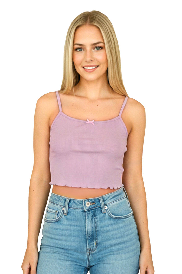 Women's Spaghetti Strap Ruffle Hem Cami Crop Top