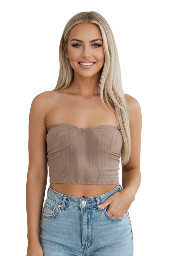 Women's Strapless Rib Knit Bandeau Tube Top