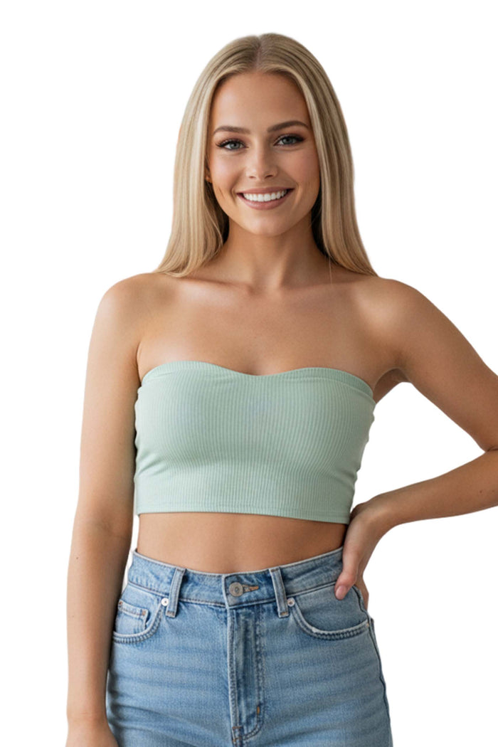Women's Strapless Rib Knit Bandeau Tube Top