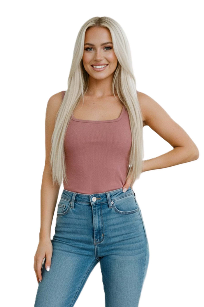Women's Sleeveless Square Neck Ribbed Tank Top