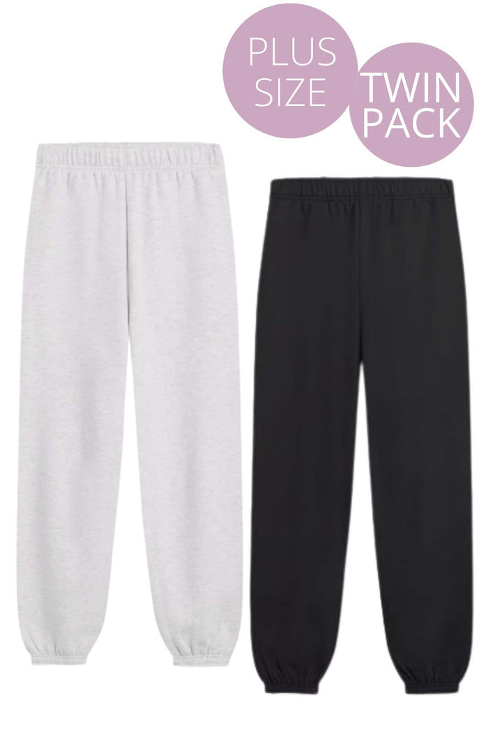 Women's Plus High Waisted Oversize Fleece Sweatpants - Twin Pack