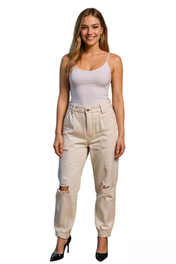 Women's High Waist Ripped Ankle Jogger Jeans