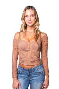 Women's Mesh Sweetheart Neckline Off Shoulder Front Closure Crop Top