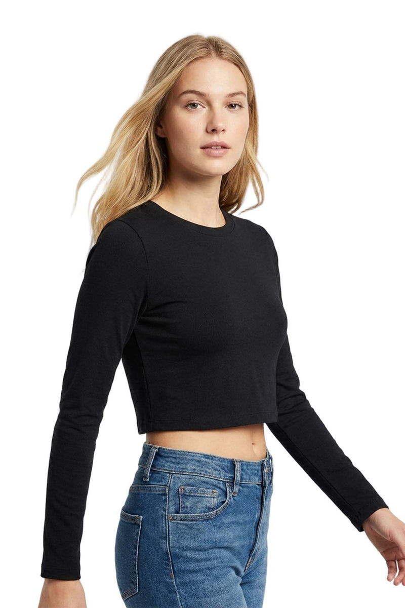 Women's Long Sleeves Crew Neck Solid Seamless Crop Top