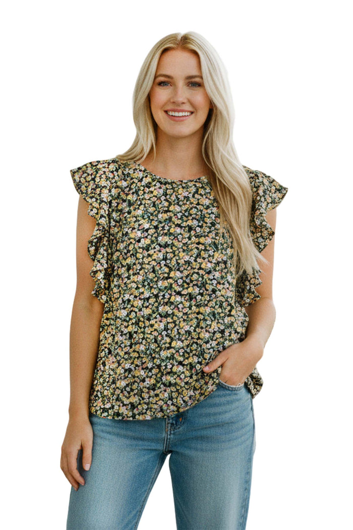 Women's Flutter Sleeve Ditsy Floral Top