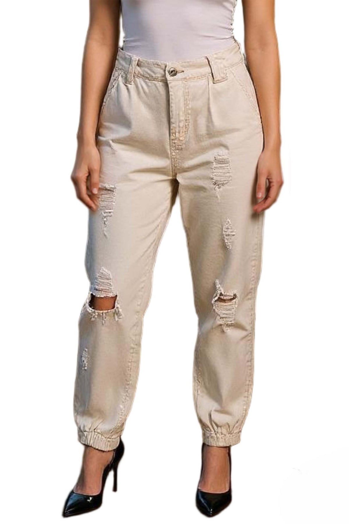 Women's High Waist Ripped Ankle Jogger Jeans