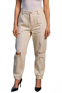 Women's High Waist Ripped Ankle Jogger Jeans