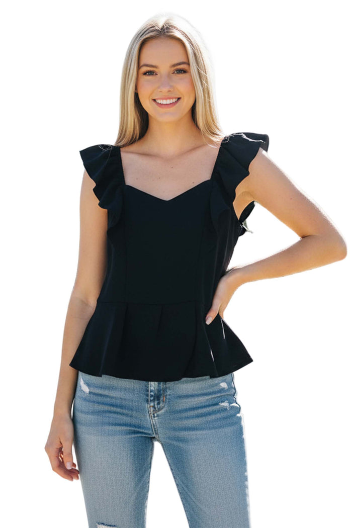 Women's Ruffled Cap Sleeves Peplum Crop Top