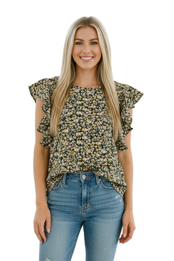 Women's Flutter Sleeve Ditsy Floral Top