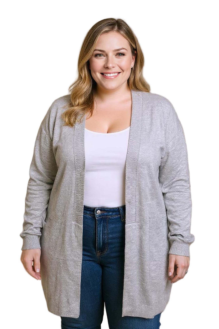 Women's Plus Long Sleeves Open Front Ribbed Cardigan