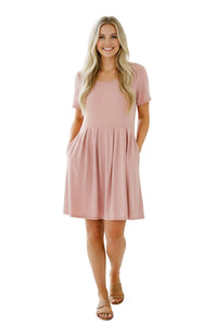 Women's Short Sleeve Pleated Mini Dress with Pockets