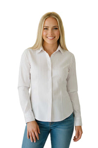 Women's Long Sleeves Stretchy Button Down Stripe Top