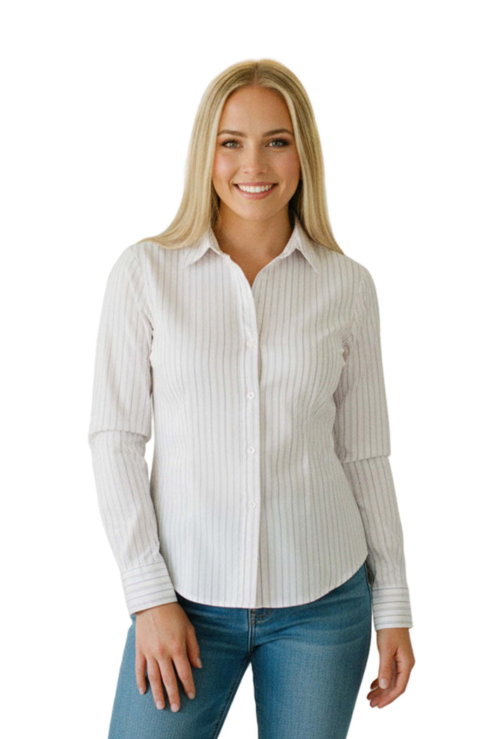 Women's Long Sleeves Stretchy Button Down Stripe Top