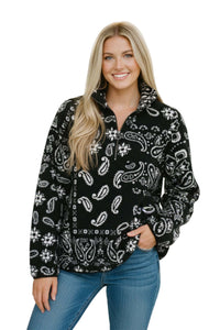 Women's Long Sleeve Fleece Paisley Quarter Zip Sweater