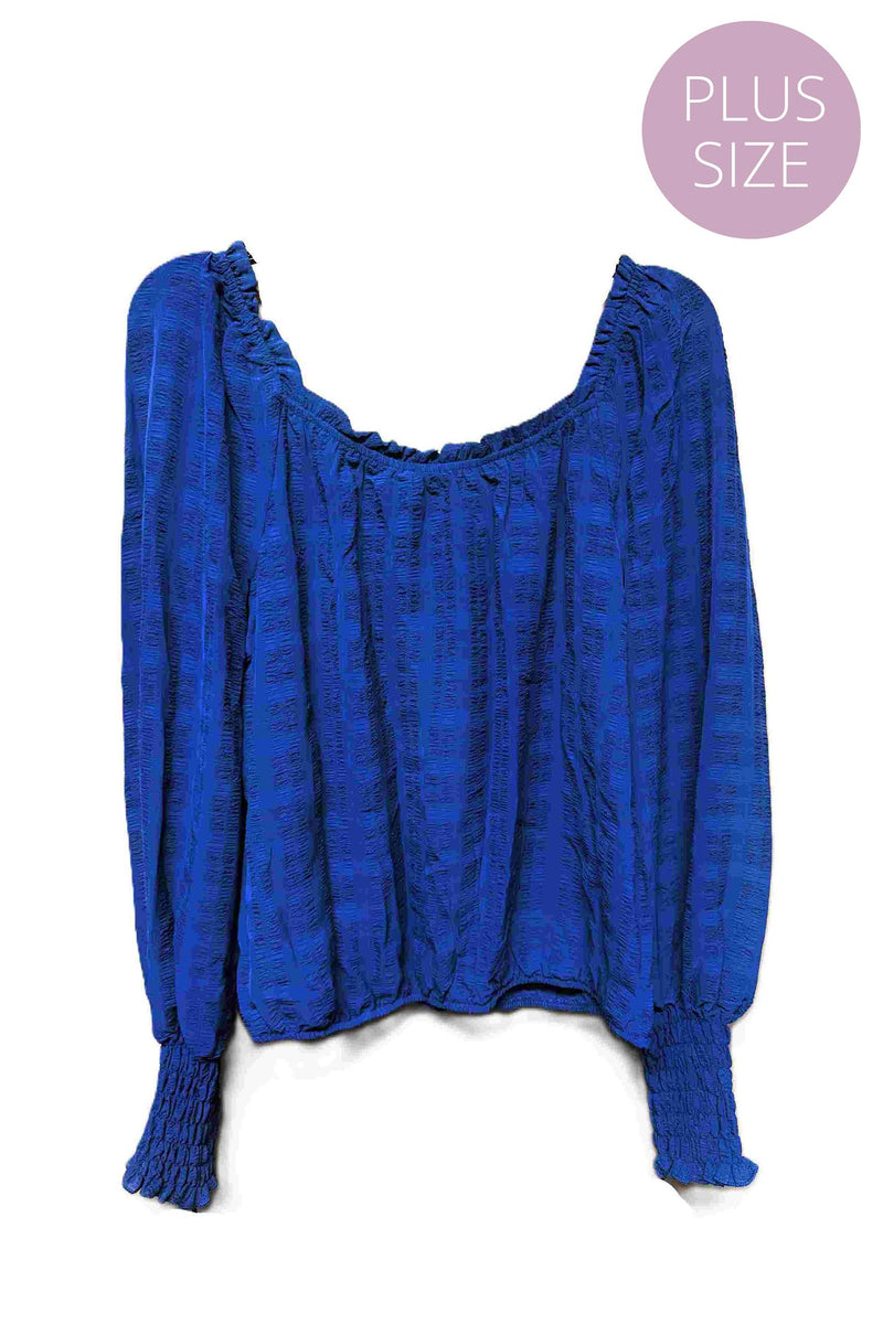 Women's Plus Long Sleeves Textured Woven Peasant Smock Top