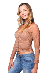 Women's Mesh Sweetheart Neckline Off Shoulder Front Closure Crop Top