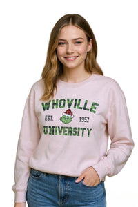 Women's Long Sleeve Raw Hem Grinch Christmas Sweater