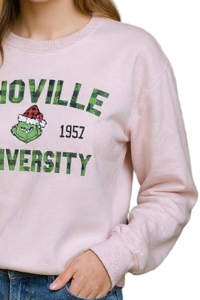 Women's Long Sleeve Raw Hem Grinch Christmas Sweater