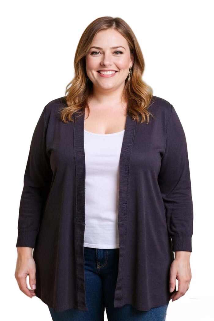 Women's Plus Long Sleeves Open Front Ribbed Knit Cardigan