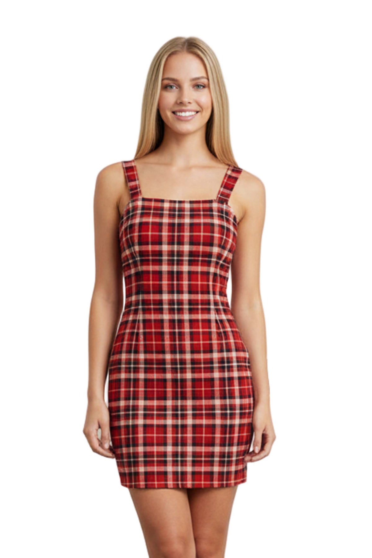 Women's Sleeveless Strappy Plaid Mini Dress