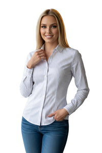 Women's Long Sleeves Stretchy Button Down Stripe Top