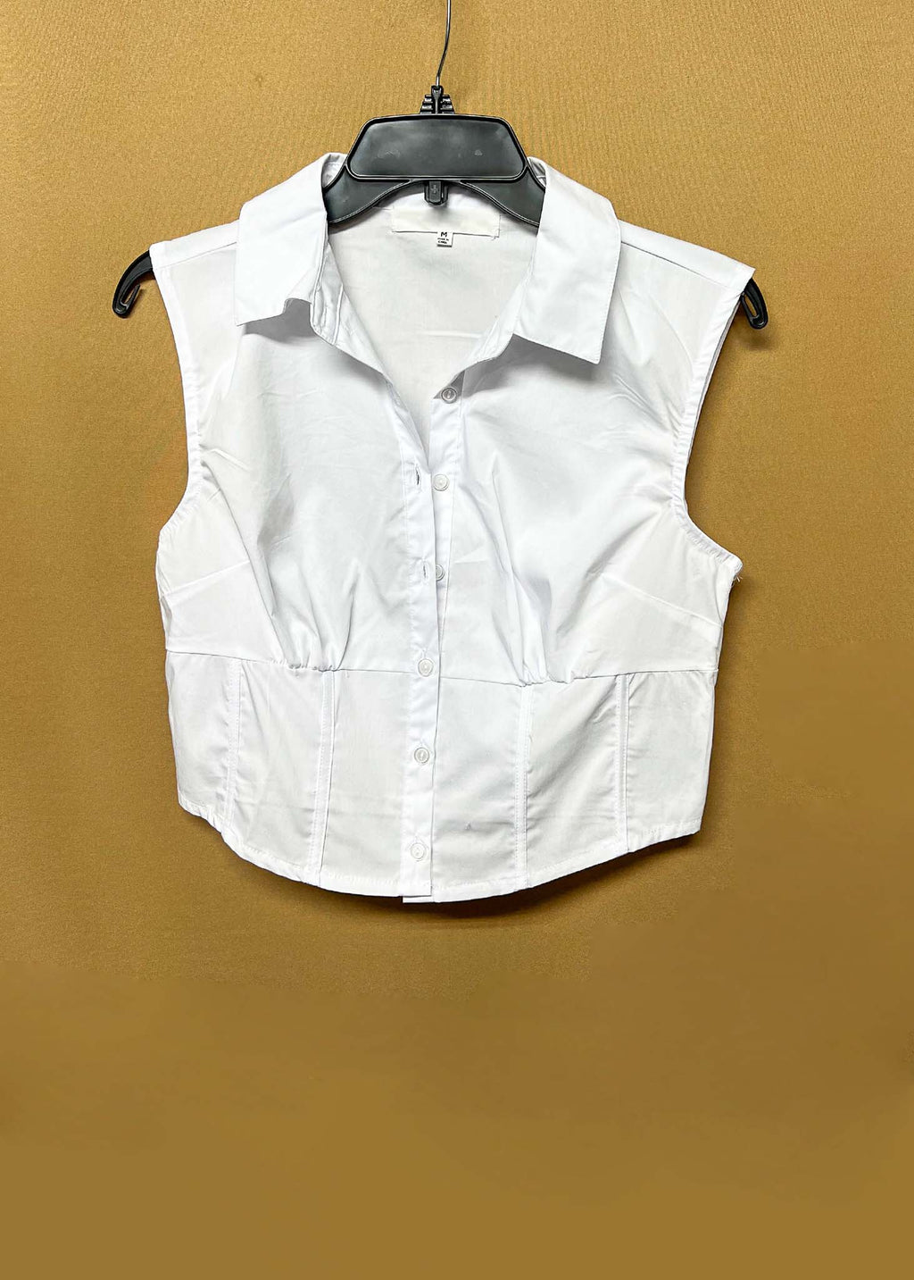 Women's Sleeveless Collared Button Down Solid Crop Top