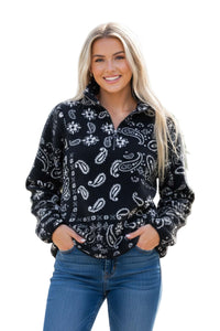 Women's Long Sleeve Fleece Paisley Quarter Zip Sweater