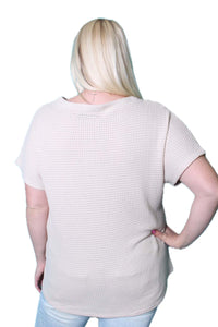 Women's Plus Size Short Sleeve V Neck Henley Top with Button Detail