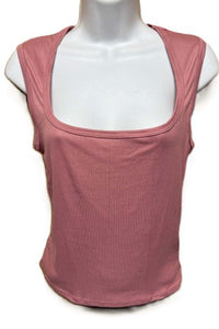 Women's Sleeveless Square Neck Ribbed Tank Top