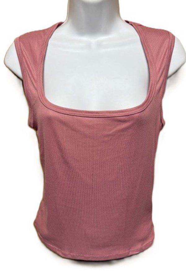 Women's Sleeveless Square Neck Ribbed Tank Top