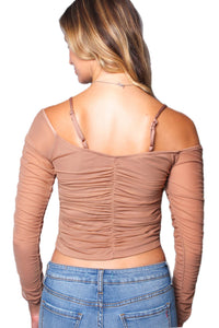 Women's Mesh Sweetheart Neckline Off Shoulder Front Closure Crop Top