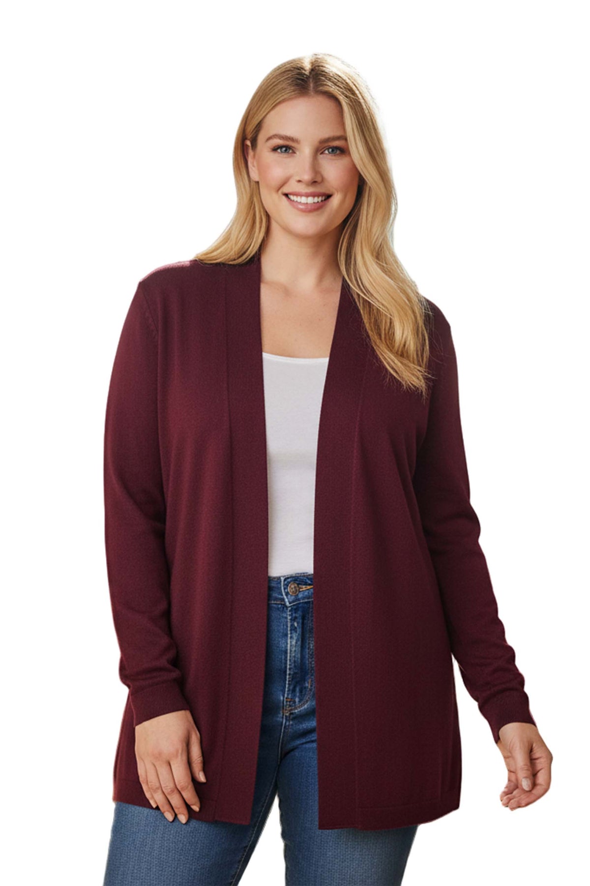 Women’s Plus Long Sleeve Open Front Knit Cardigan