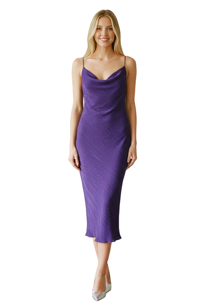Women's Spaghetti Strap Cowl Neck Midi Dress