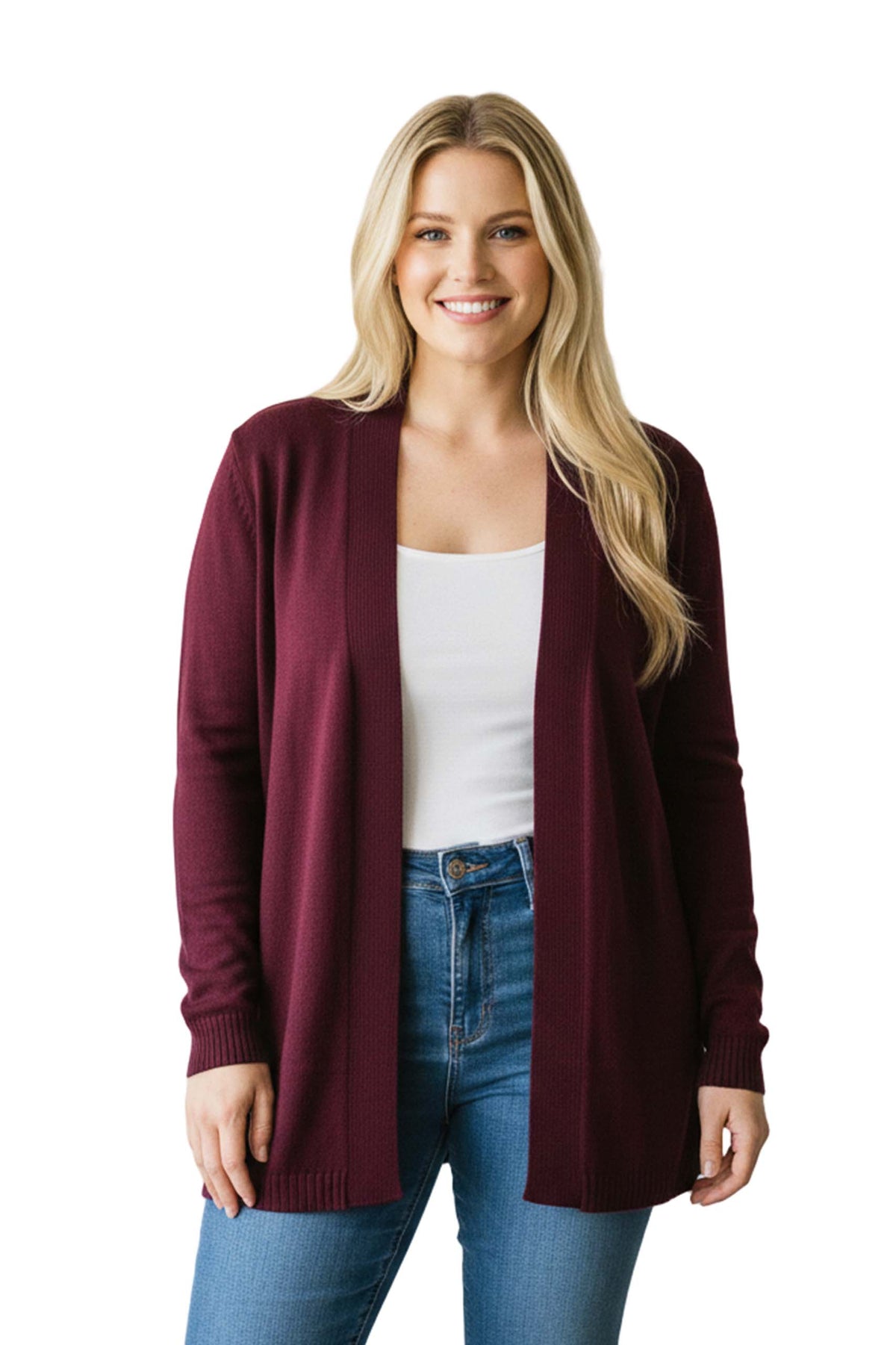 Women’s Plus Long Sleeve Open Front Knit Cardigan