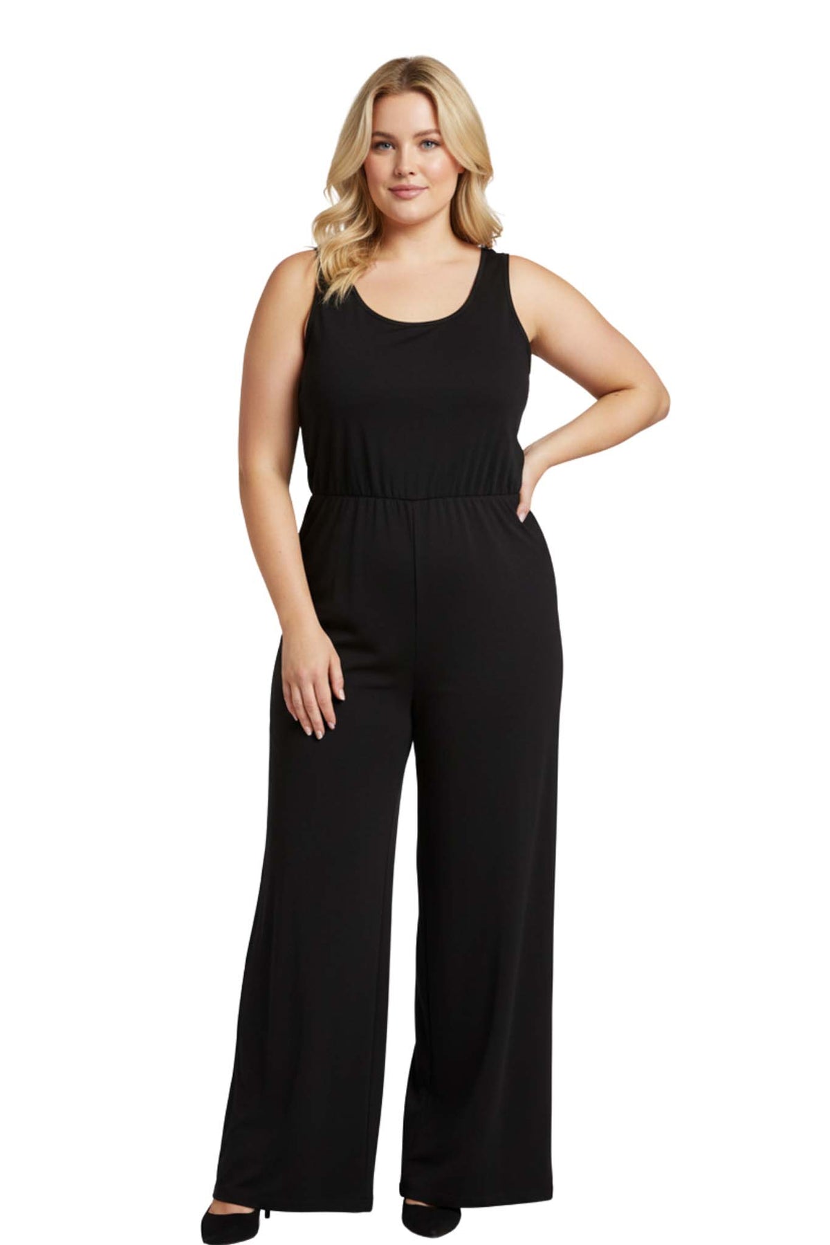 Women's Plus Round Neck Sleeveless Cinch Waist Jumpsuit