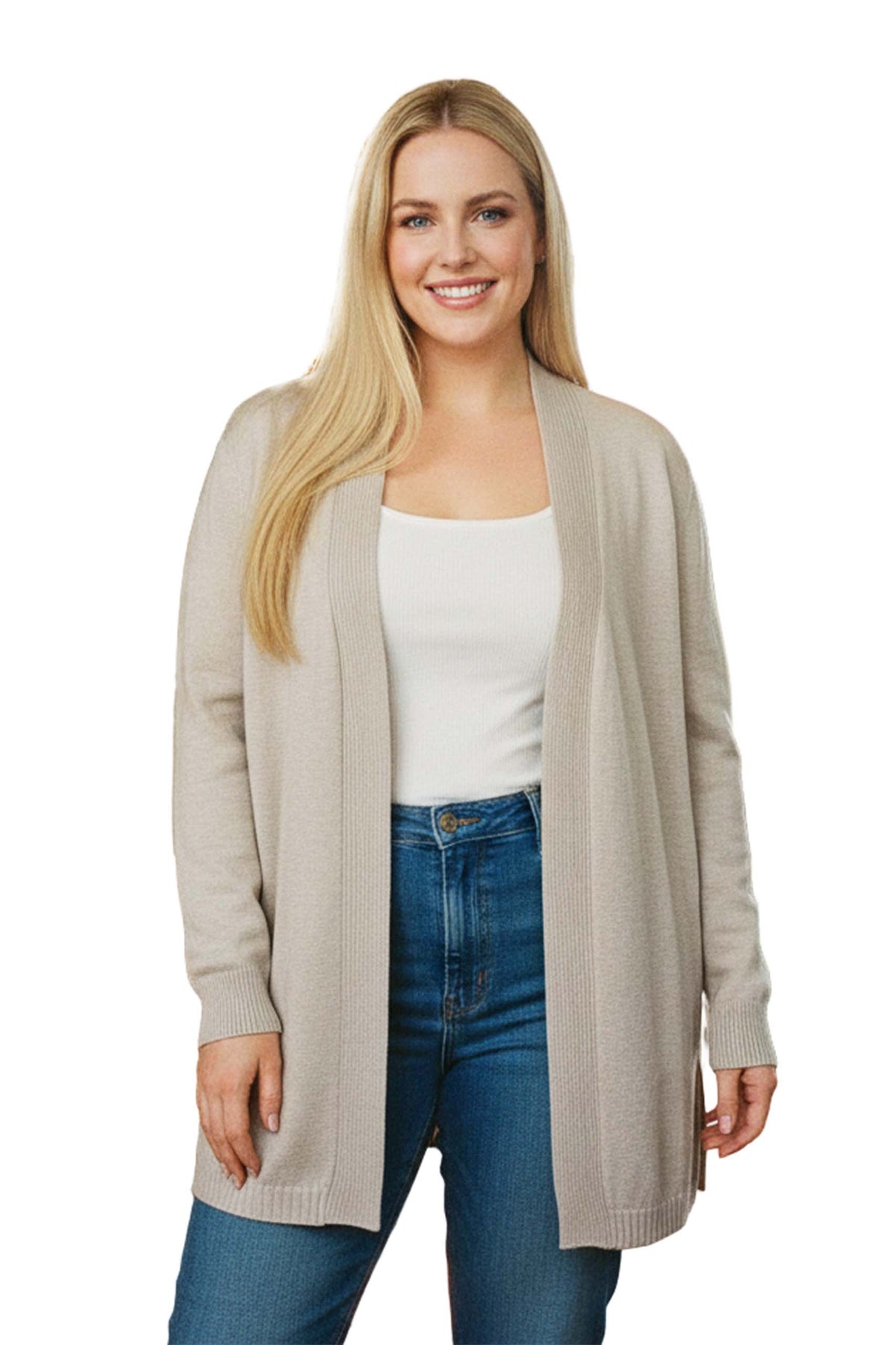 Women’s Plus Long Sleeve Open Front Knit Cardigan