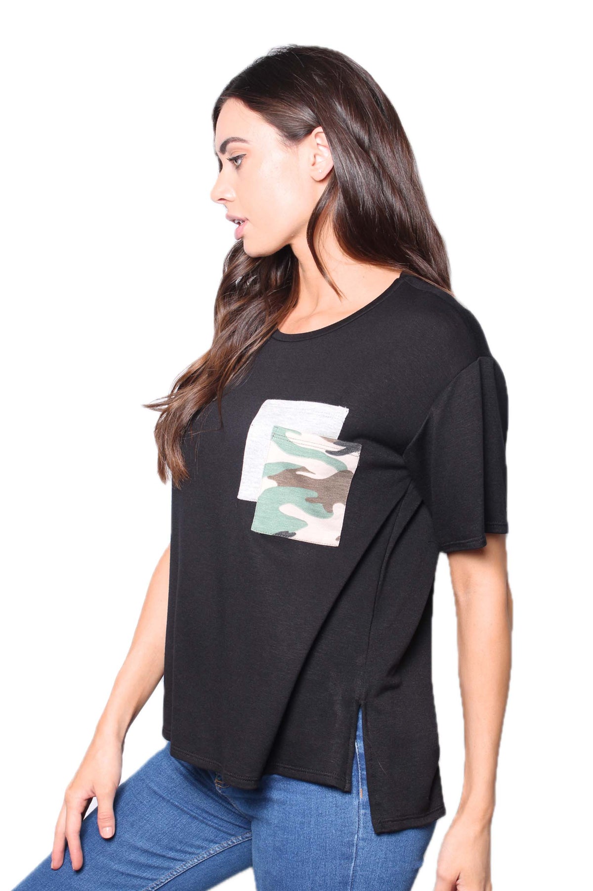 Women's Short Sleeves Camo Pocket Jersey Top
