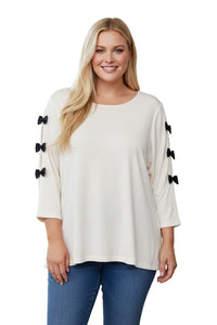 Women's Plus Long Sleeves Ribbon Detail Knit Top