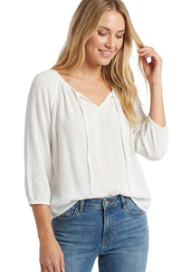 Women's 3/4 Sleeve Tie-Neck Cutwork Top