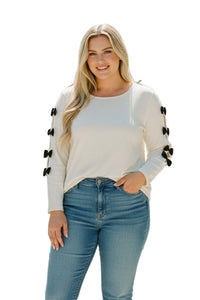 Women's Plus Long Sleeves Ribbon Detail Knit Top