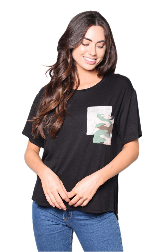 Women's Short Sleeves Camo Pocket Jersey Top