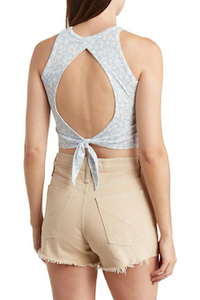 Women's Sleeveless Cut Out Back Ribbed Floral Top